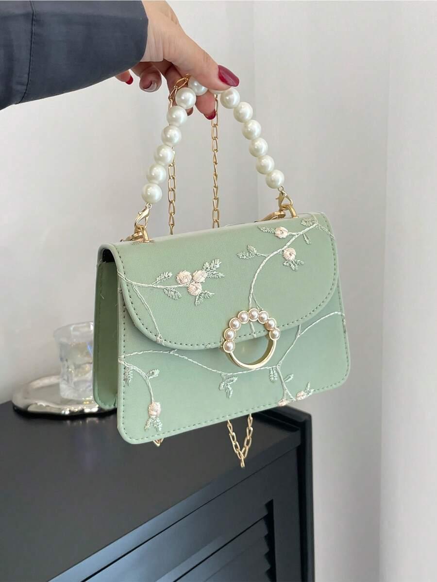 SHEIN ZIELONA TOREBKA ZDOBIENIE HAFT S07__13X19CM