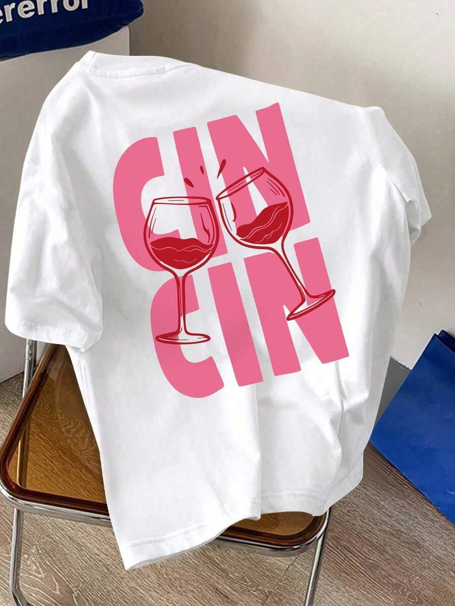 SHEIN BIAŁY T-SHIRT NADRUK CIN CIN PK01__S
