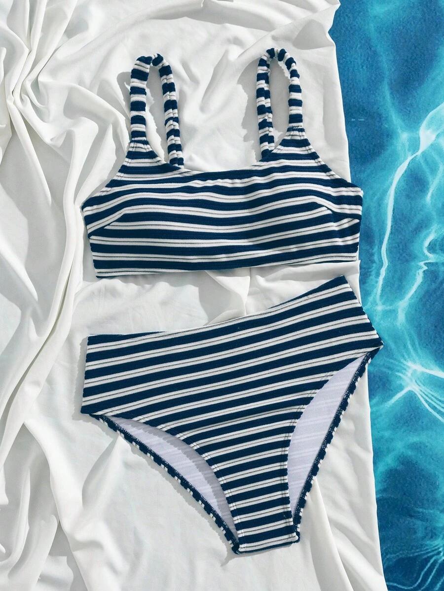 SHEIN DWUCZĘŚCIOWY STRÓJ KĄPIELOWY W PASKI S09__XS