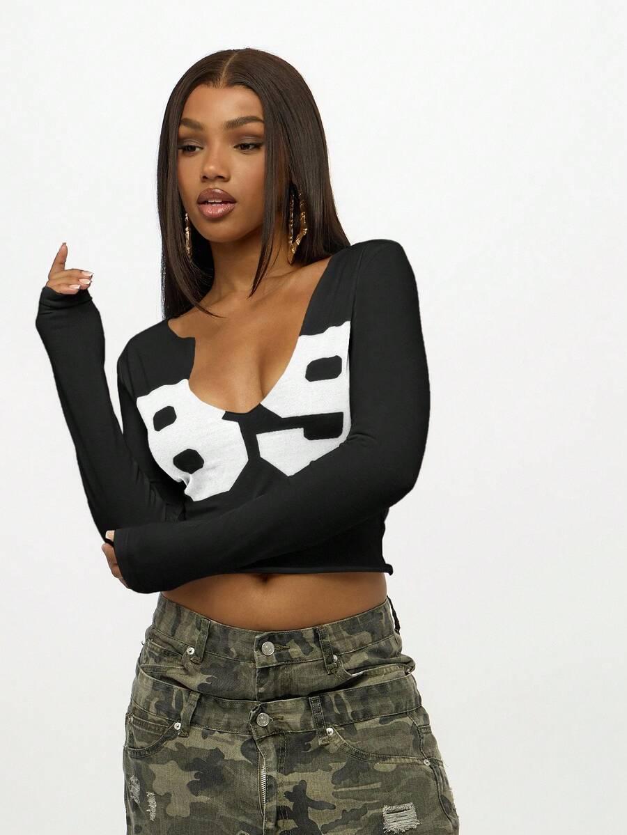 SUMWON CZARNY TOP PRINT S06__S