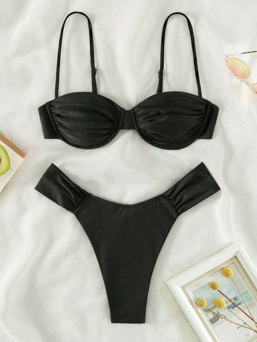 SHEIN CZARNY DWUCZĘŚCIOWY STRÓJ KĄPIELOWY S09__L