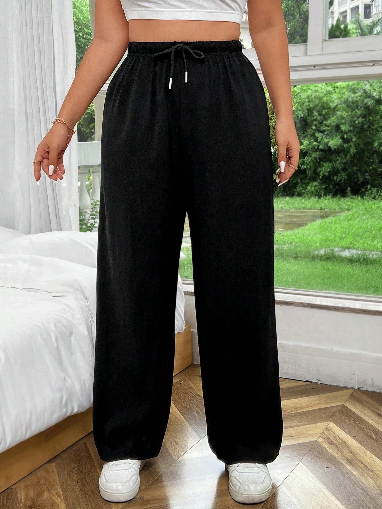 SHEIN CZARNE SPODNIE Z GUMKĄ W PASIE WIĄZANIE CASUAL S06__52
