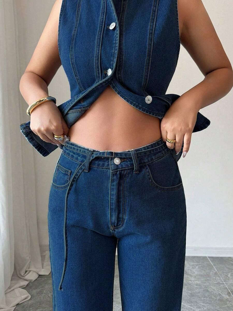SHEIN GRANATOWE SPODNIE JEANS KIESZENIE S06__48