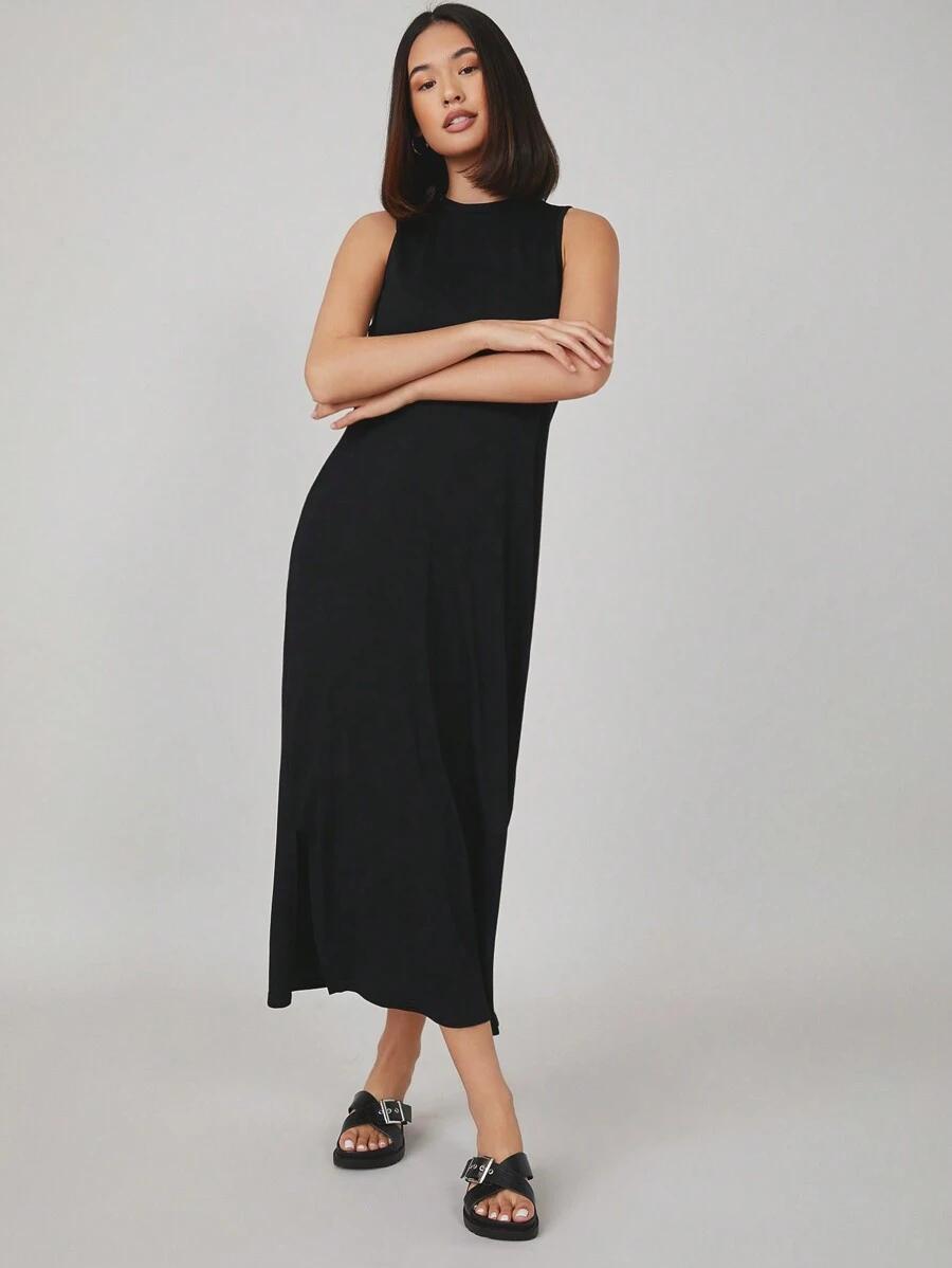 SHEIN CZARA SUKIENKA MIDI BEZ RĘKAWÓW S06__L