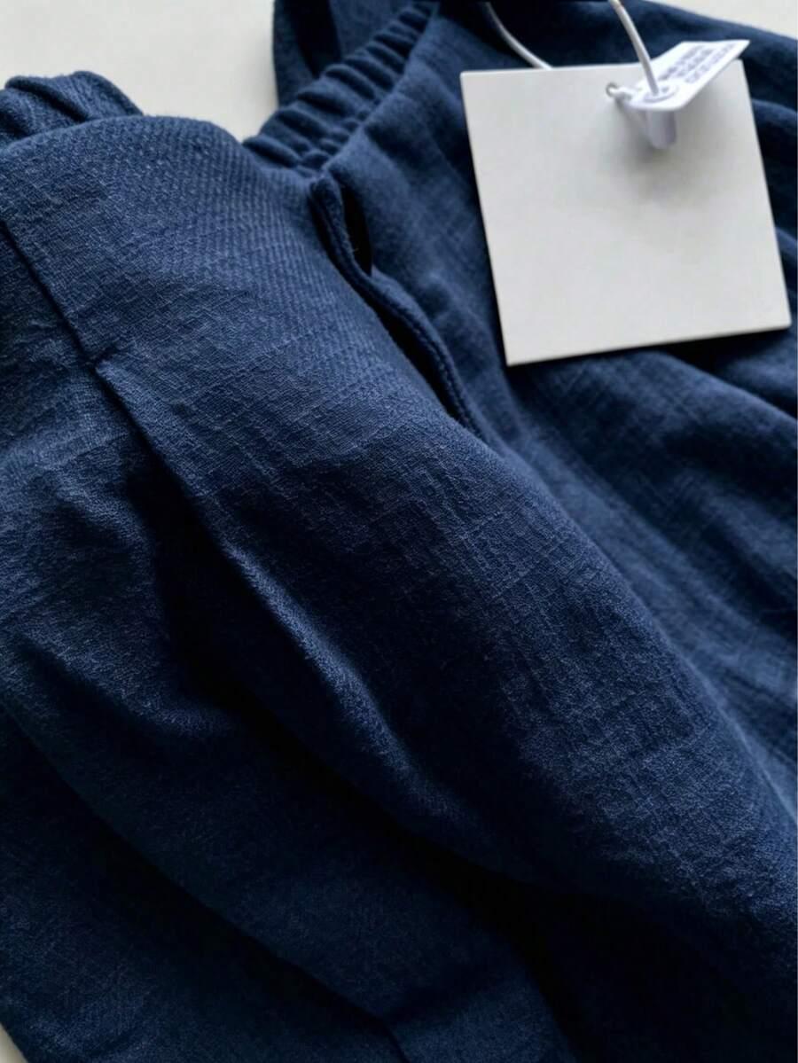SHEIN GRANATOWE SPODNIE Z DOMIESZKĄ LNU S06__XL