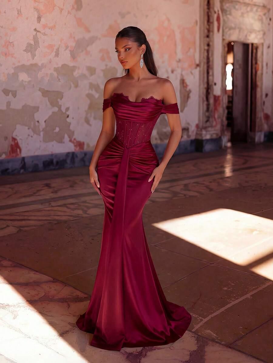 ADYCE BORDOWA MAXI SUKIENKA KORONKA GORSET S06__S