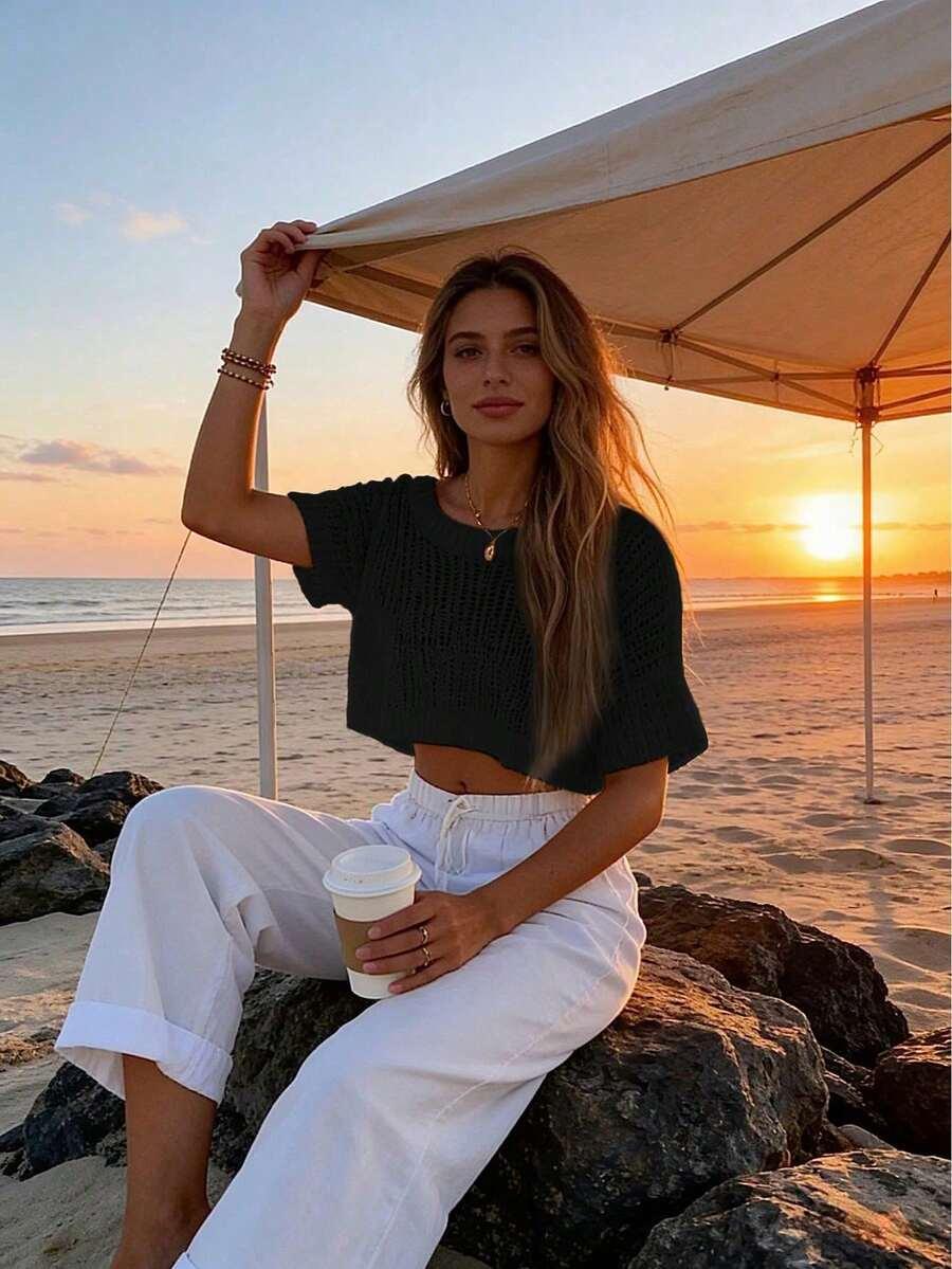 SHEIN CZARNY TOP DZIANINA S06__L