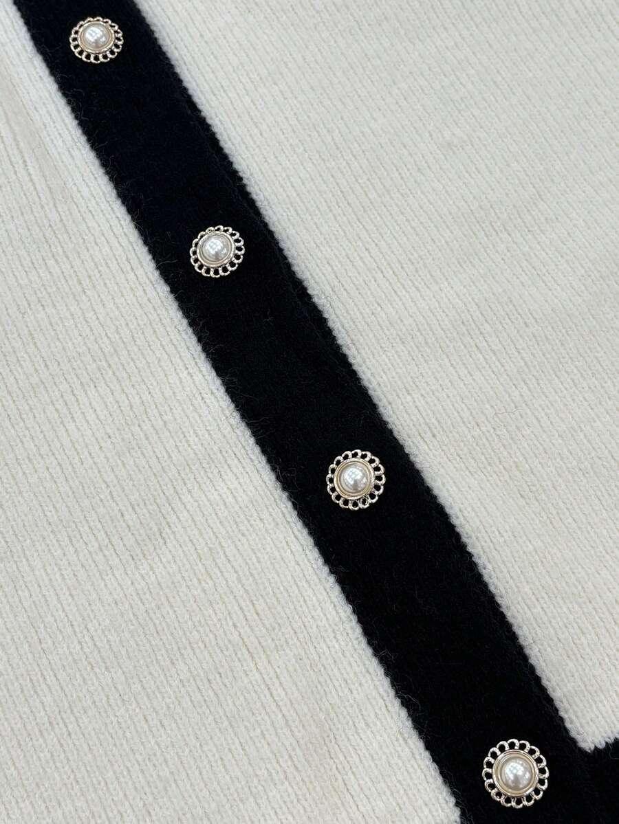 SHEIN DZIANINOWY SWETER KONTRAST GUZIKI S06__S