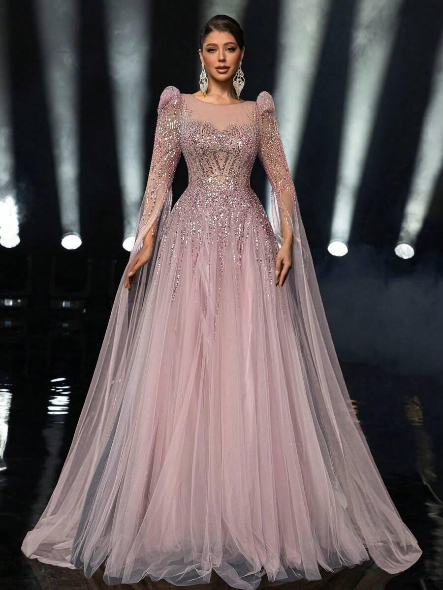 GLAMRAE RÓŻOWA MAXI SUKIENKA S09__L