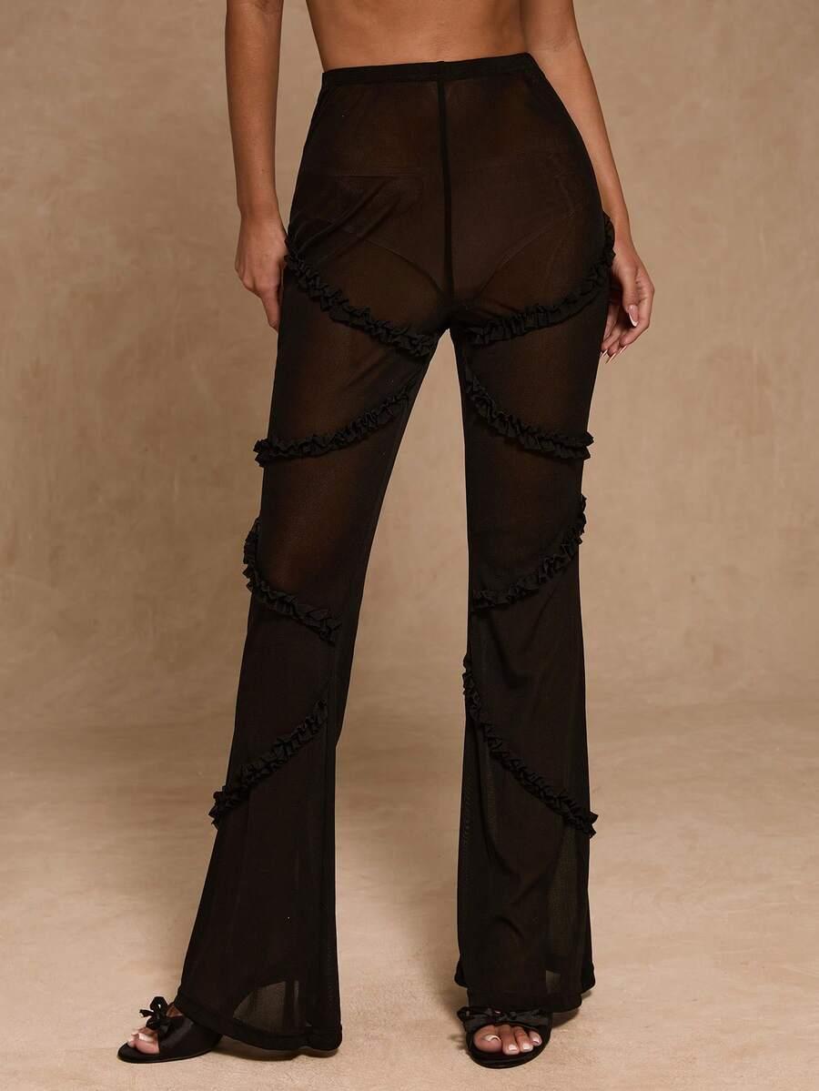 SHEIN CZARNE SPODNIE SIATECZKA S06__L