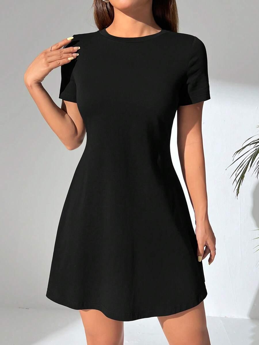 SHEIN CZARNA MINI SUKIENKA KRÓTKI RĘKAW S06__L