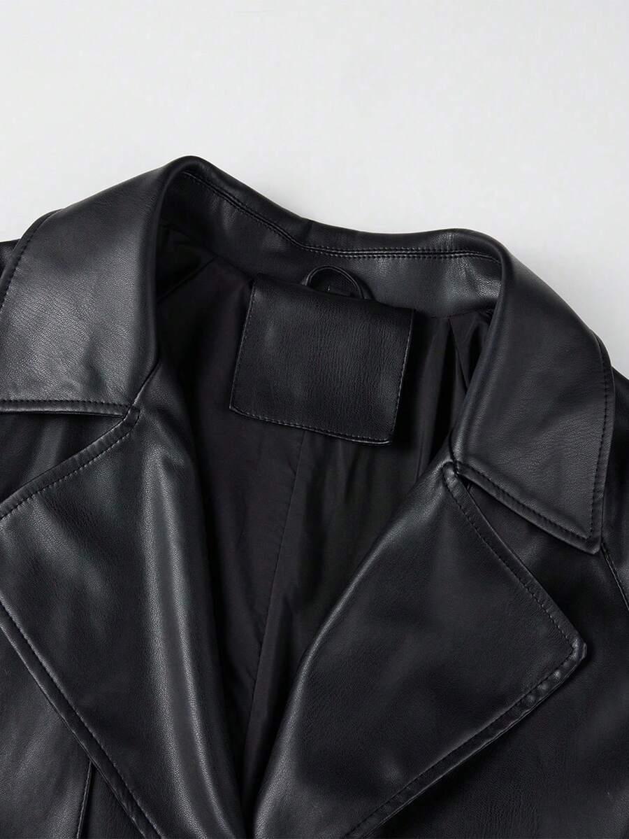 SHEIN CZARNY PŁASZCZ IMITACJA SKÓRY W01__50