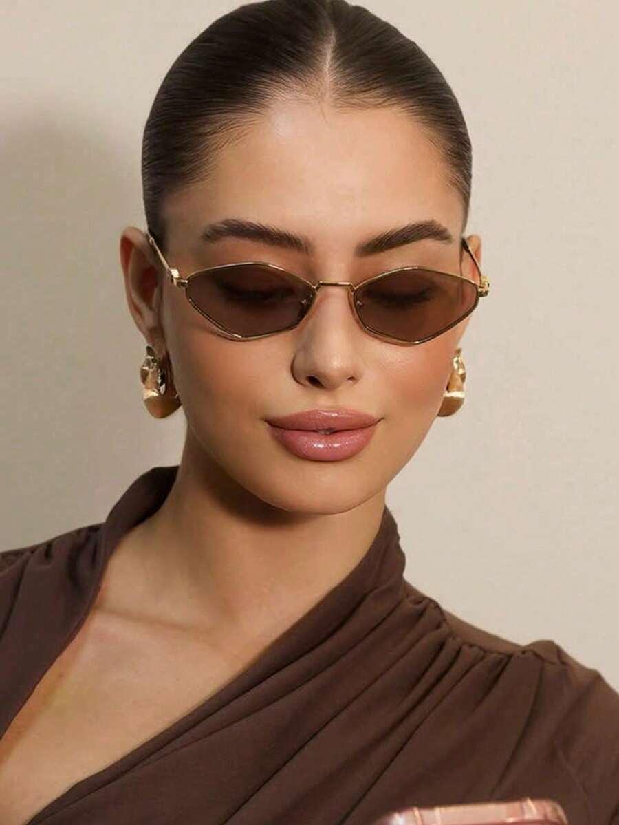 SHEIN OKULARY PRZECIWSŁONECZNE ZŁOTE OPRAWKI S07__