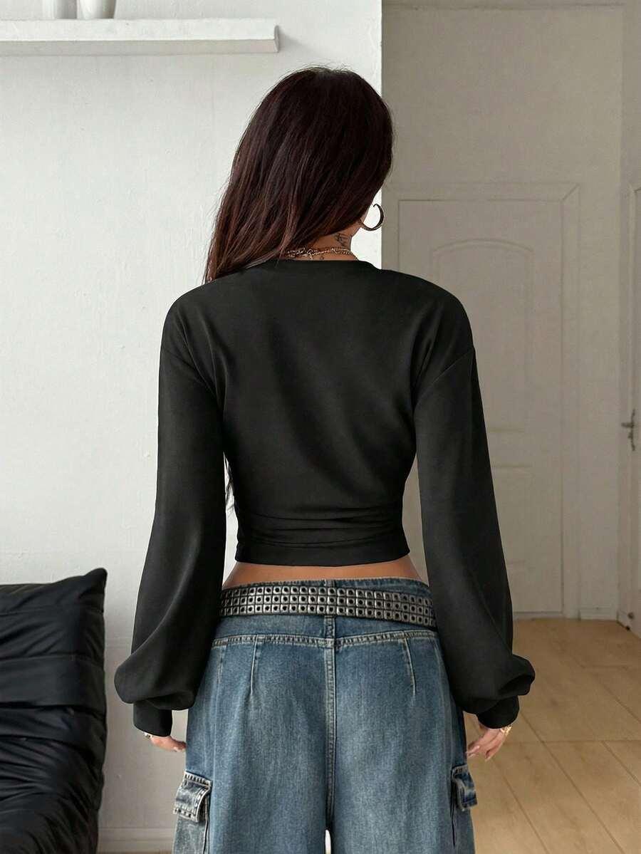 COOLANE CZARNA BLUZA OKRĄGŁY DEKOLT S06__XS