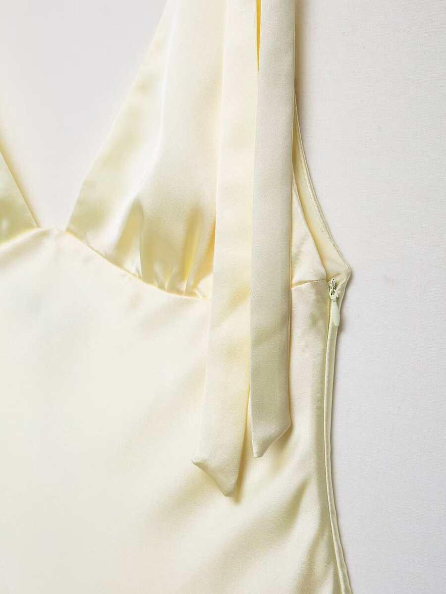 SHEIN SATYNOWA MAXI SUKIENKA WIĄZANIE PK01__L