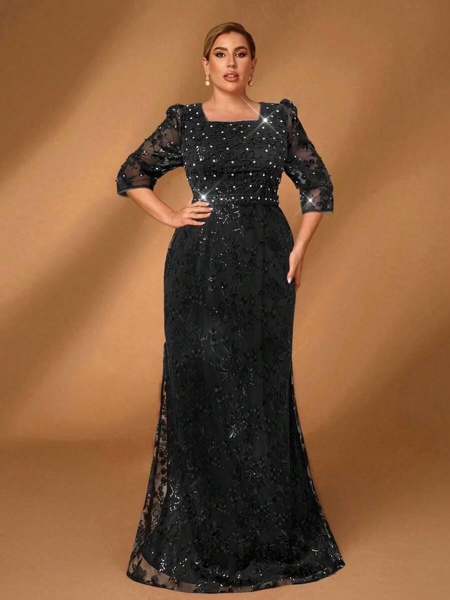 SHEIN CZARNA MAXI SUKIENKA ZDOBIENIE S06__46