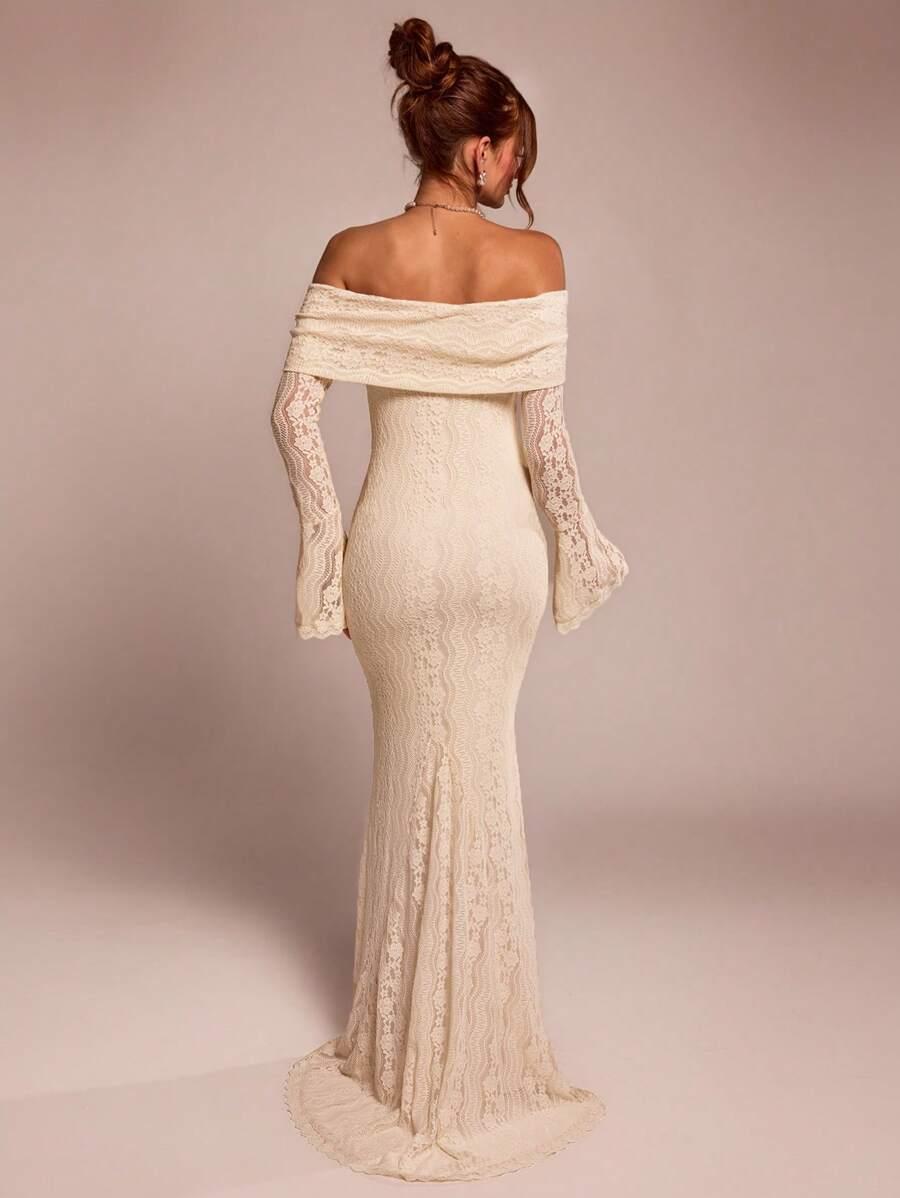 SHEIN KREMOWA MAXI SUKIENKA KORONKA S06__XS