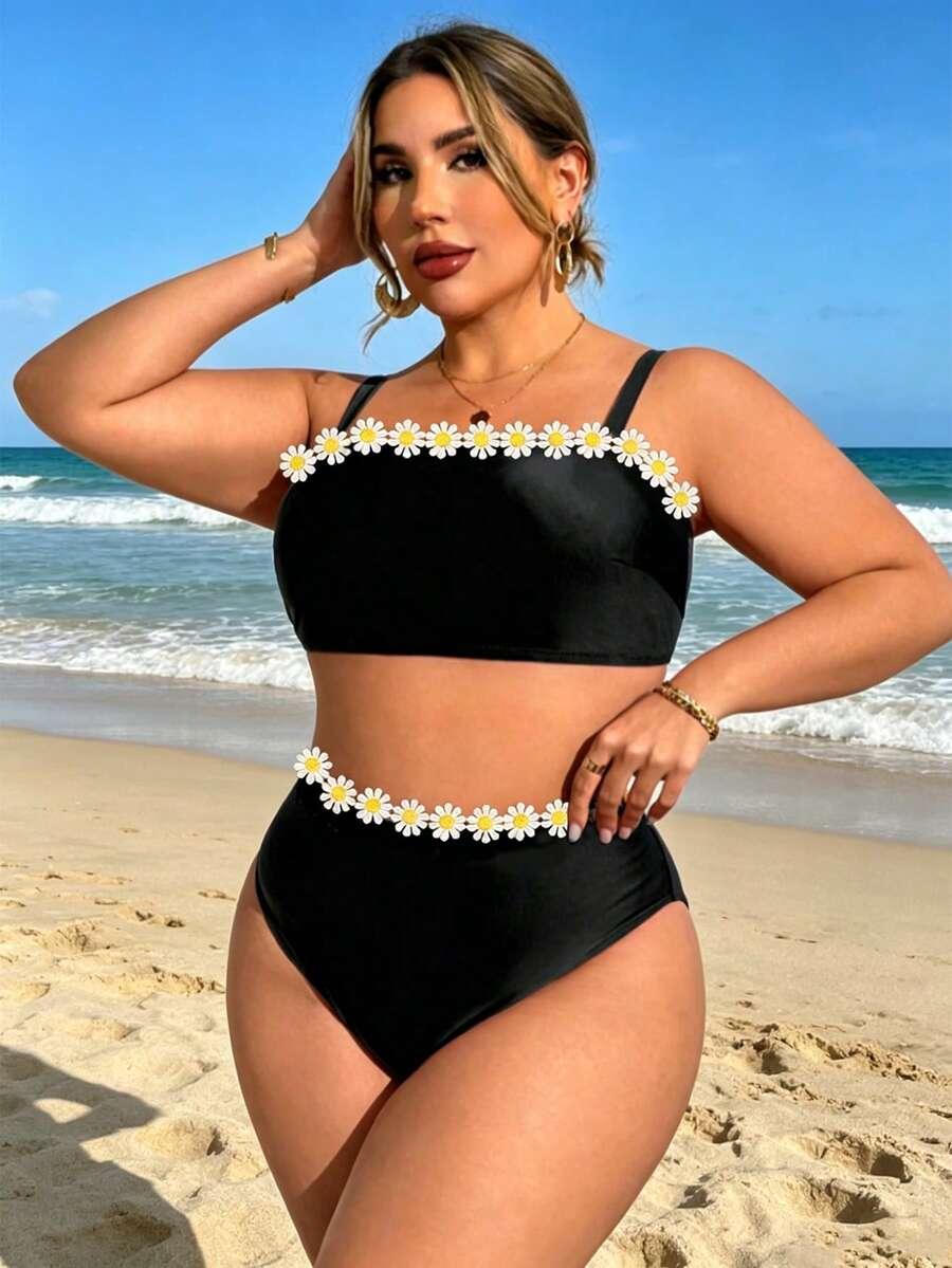 SLAYDIVA CZARNY DWUCZĘŚCIOWY STRÓJ KĄPIELOWY KWIATY S09__48