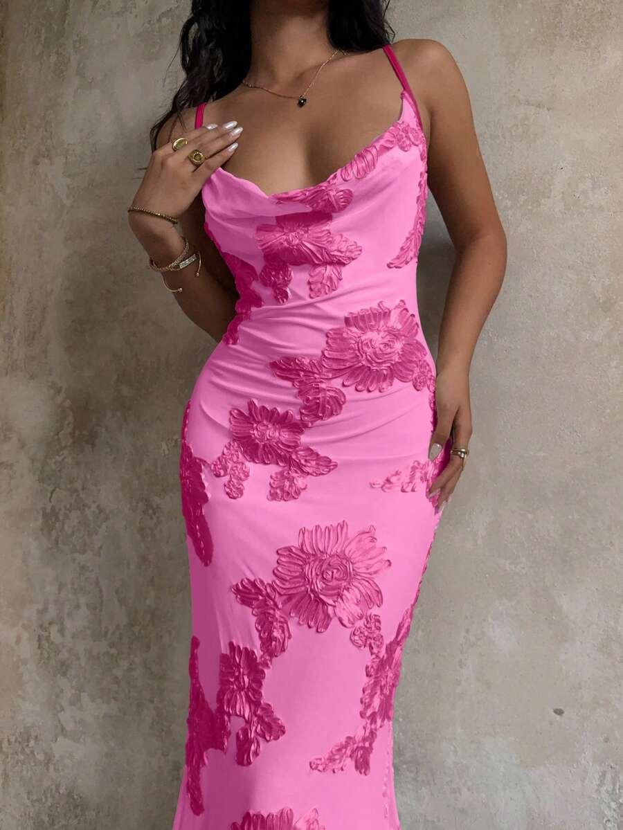 SUNNYSHIC RÓŻOWA MAXI SUKIENKA S06__XS
