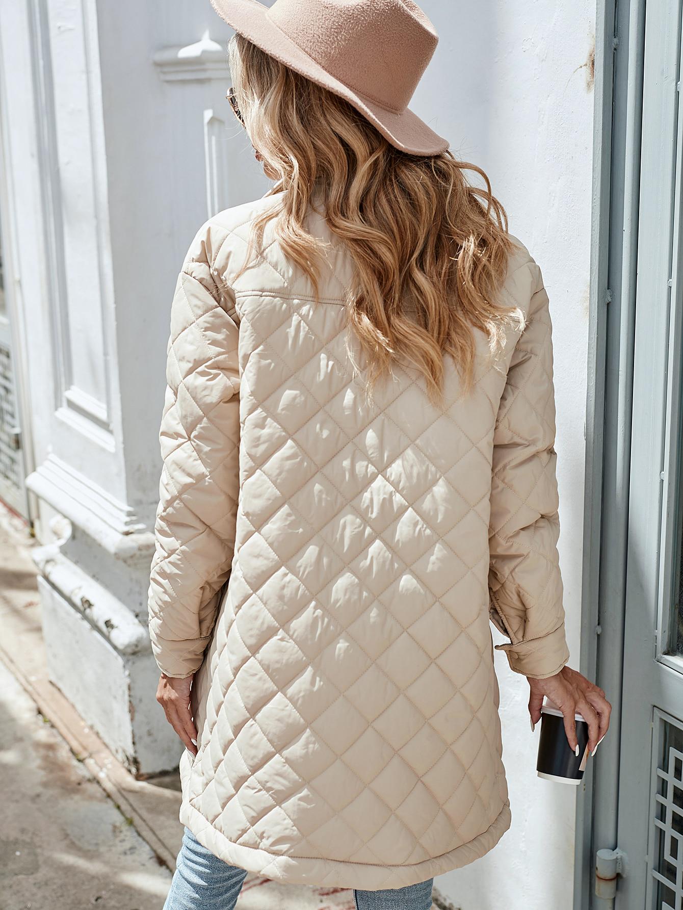SHEIN BEŻOWA PIKOWANA KURTKA KIESZENIE W01__S