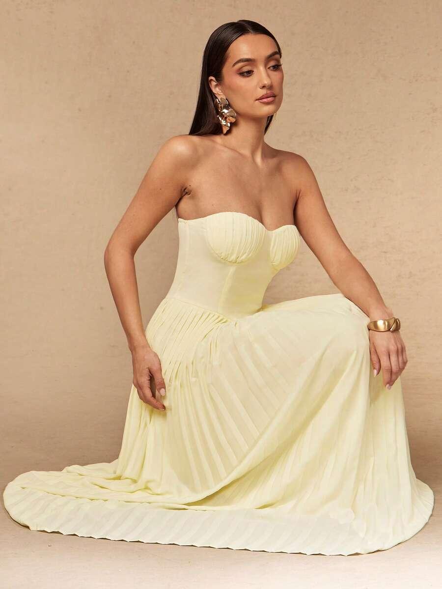SHEIN PLISOWANA MAXI SUKIENKA ODKRYTE RAMIONA PK01__M