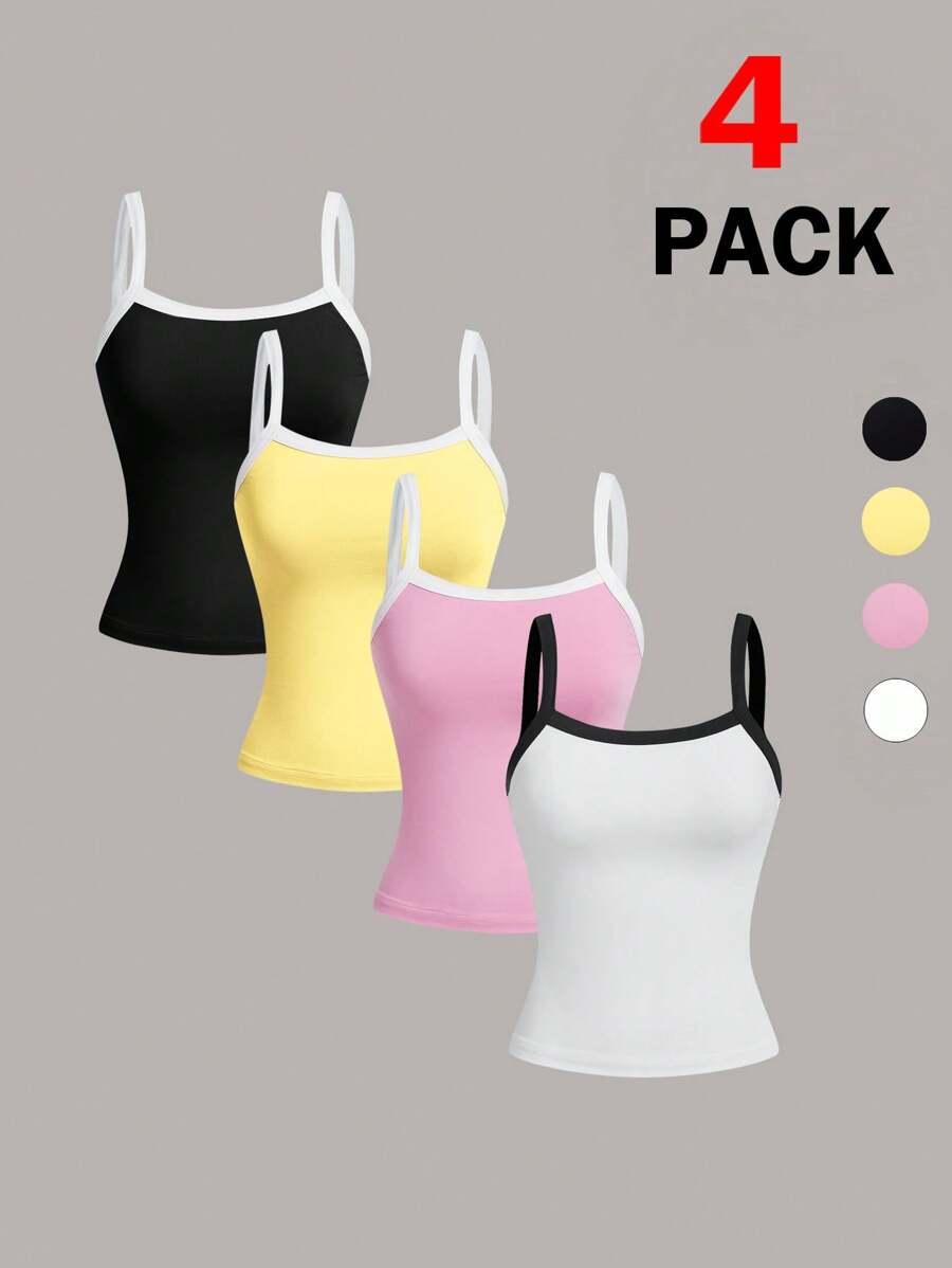 SHEIN TOP NA RAMIĄCZKACH BASIC KONTRAST 4-PACK S06__S