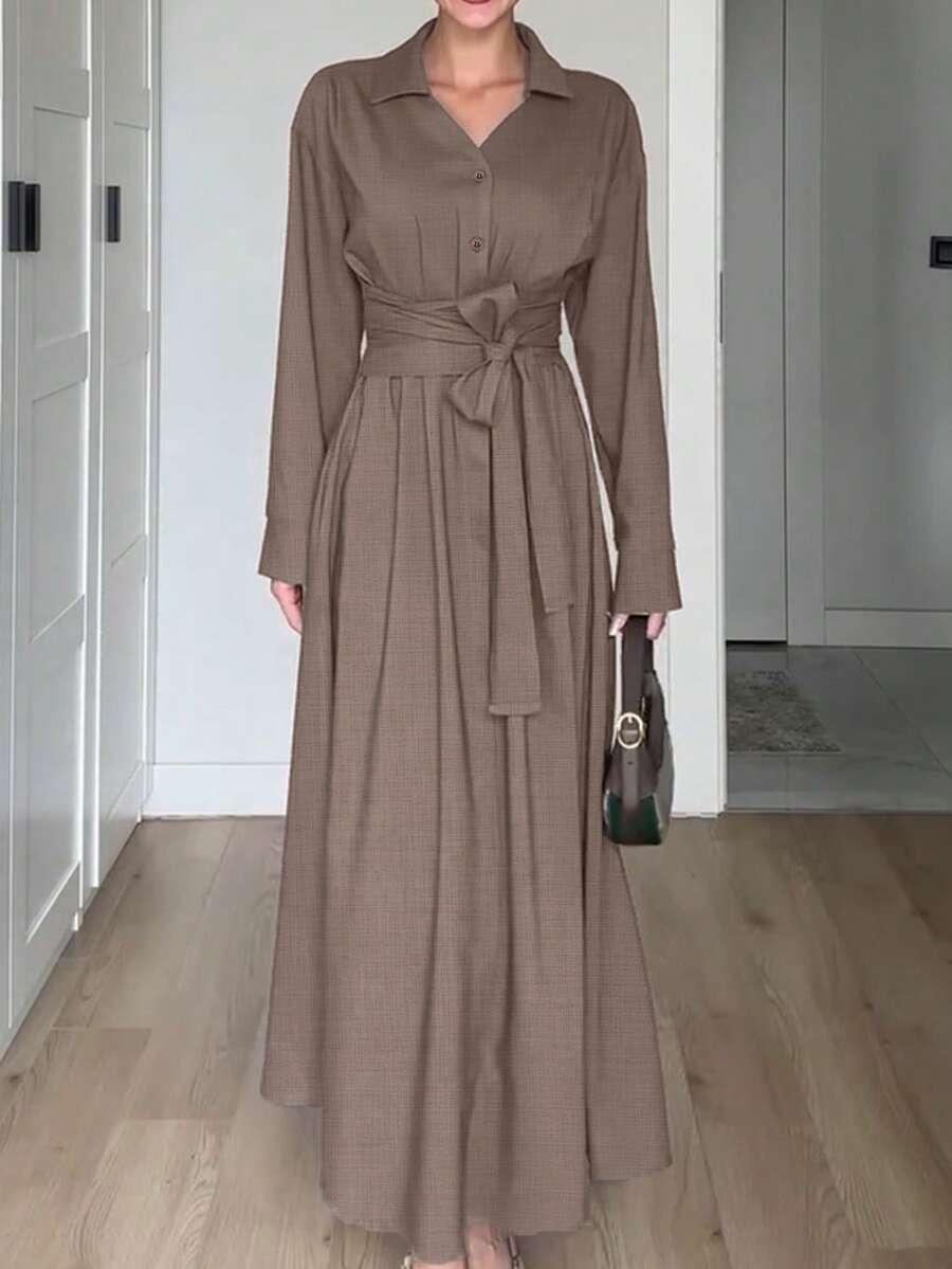 SHEIN BRĄZOWA MAXI SUKIENKA S09__XS