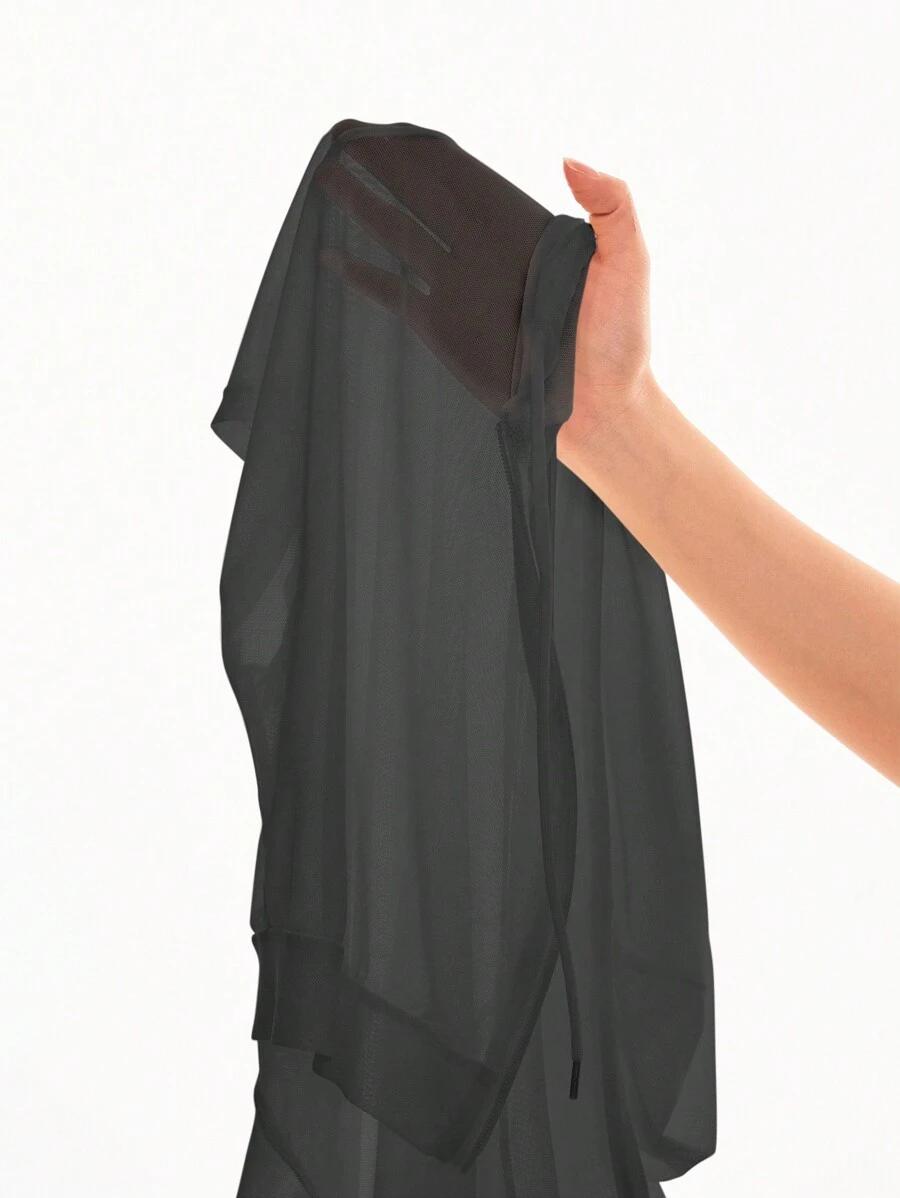 MENODORA SHEIN SPORT CZARNY TOP SPORTOWY Z KAPTUREM SIATECZKA PK01__S