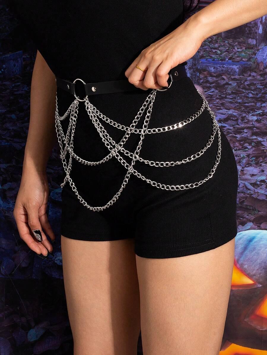 SHEIN CZARNY PASEK ŁAŃCUCHY S07__L