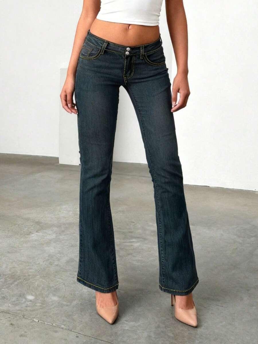 SHEIN NIEBIESKIE SPODNIE JEANS FLARE KIESZENIE S06__L