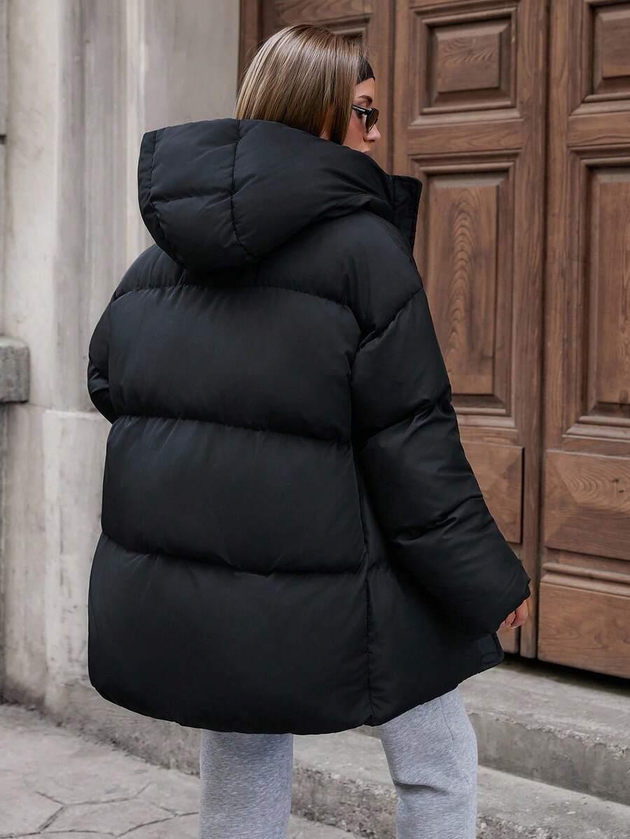 SHEIN CZARNA PIKOWANA KURTKA KAPTUR W01__L