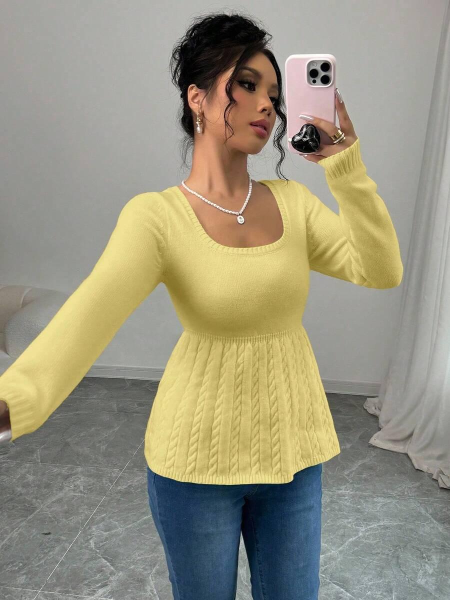 SHEIN ŻÓŁTY SWETER FALBANA S06__L