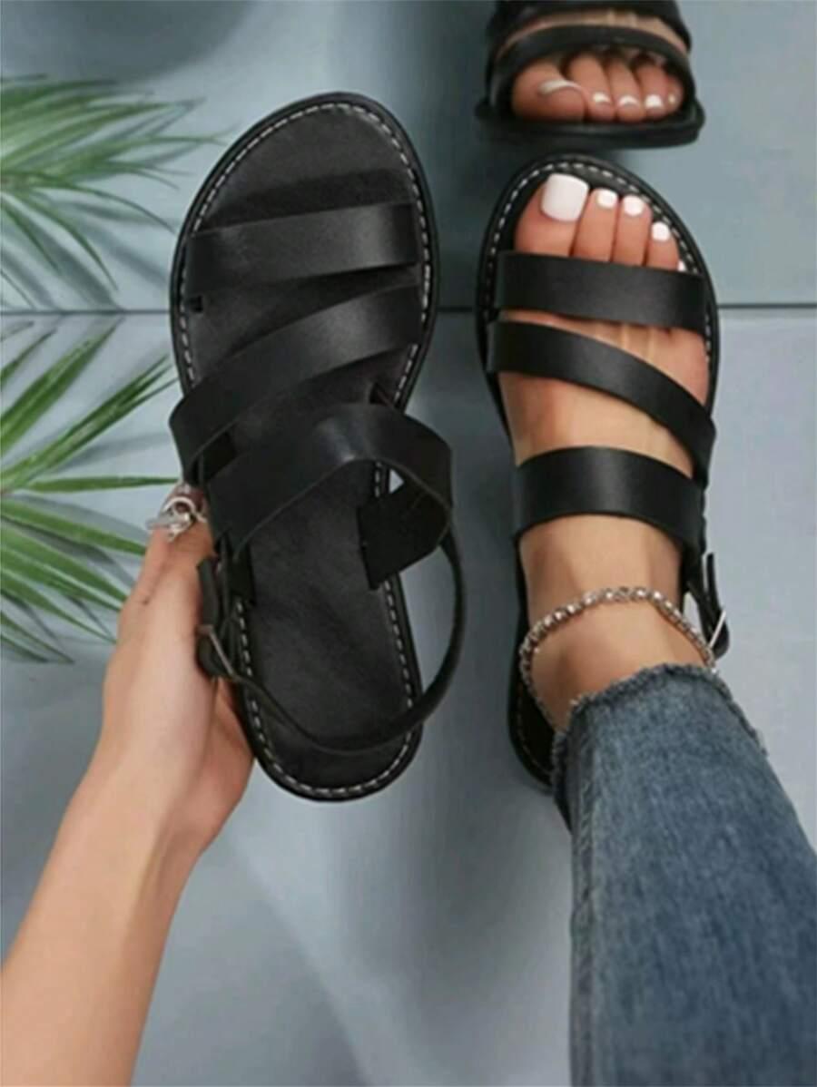 SHEIN PŁASKIE CZARNE SANDAŁY S06__39