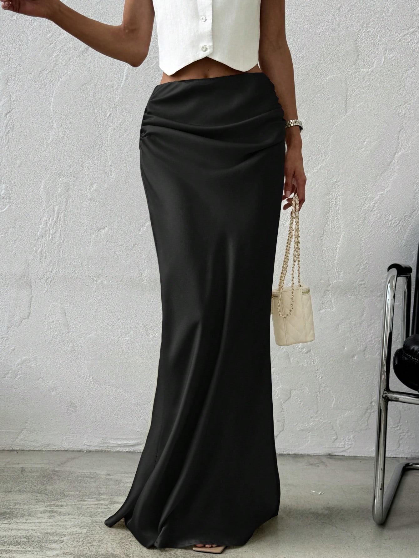 SHEIN CZARNA SATYNOWA SPÓDNICA S06__M