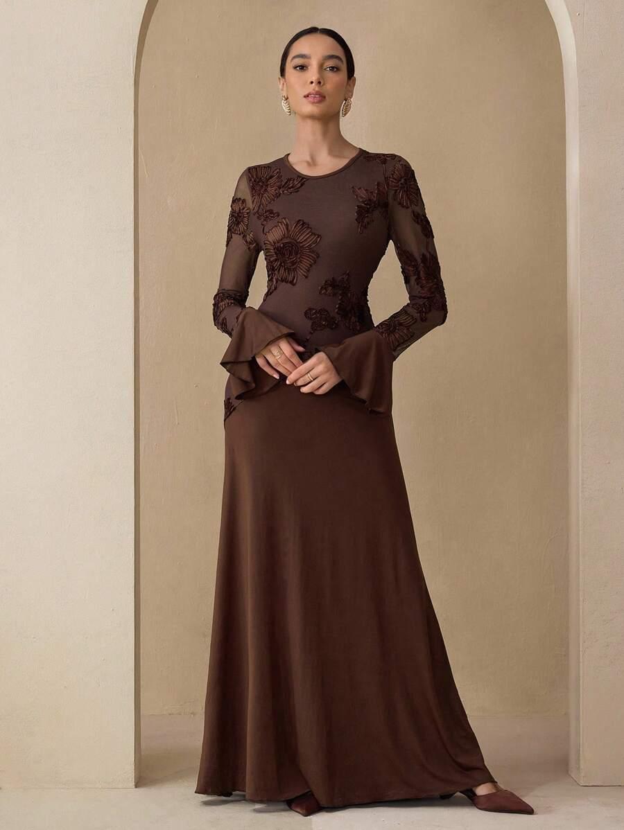 GRACEVEIL BRĄZOWA MAXI SUKIENKA S06__XL