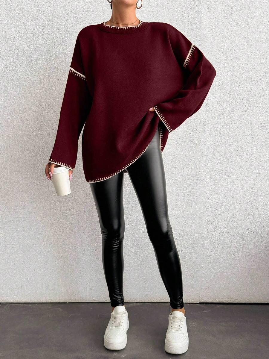 SHEIN CZERWONY SWETER DŁUGI RĘKAW PK01__OS
