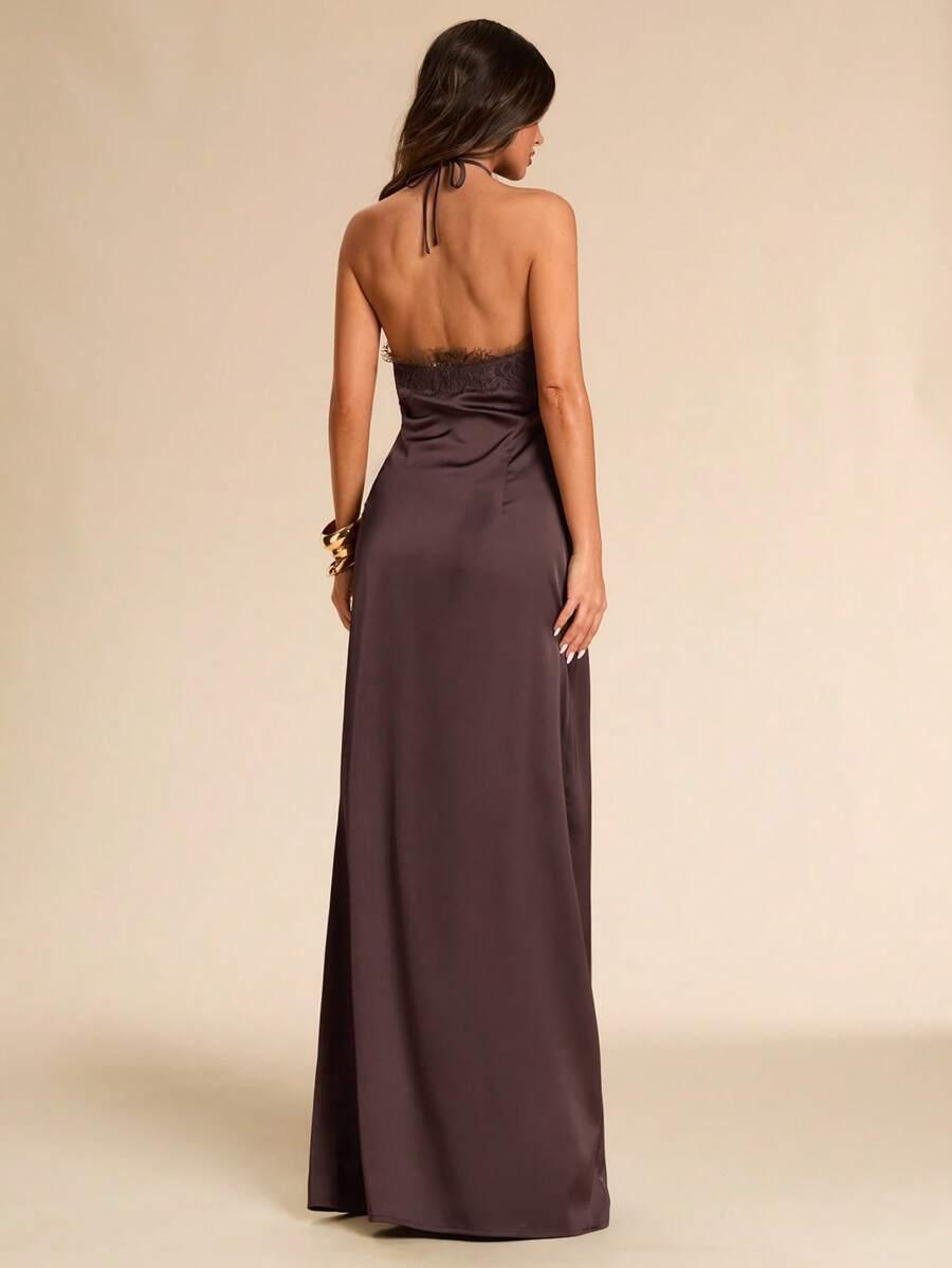 SHEIN BRĄZOWA MAXI SUKIENKA S06__L