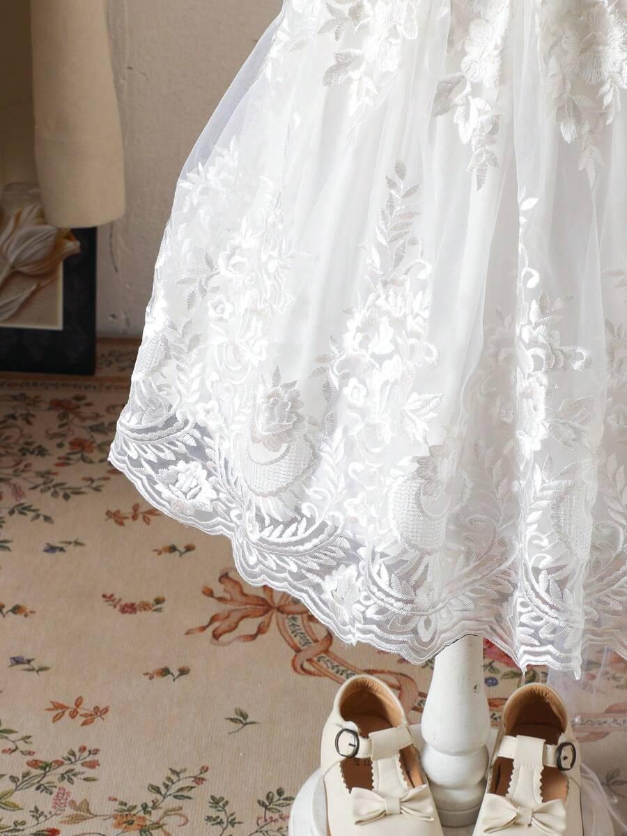 SHEIN BIAŁA MIDI SUKIENKA ZDOBIENIE HAFT KORONKA S06__98-104
