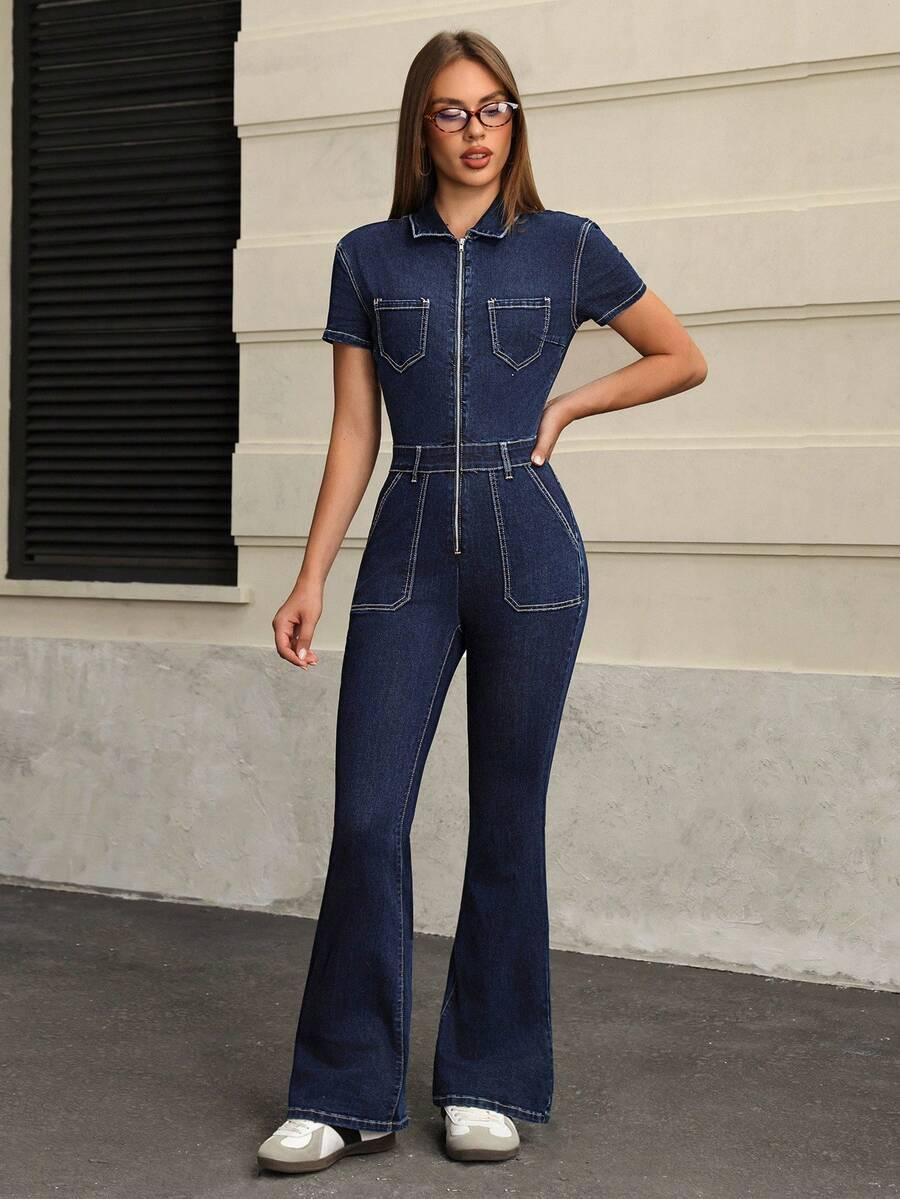 SHEIN GRANATOWY KOMBINEZON JEANS S06__S