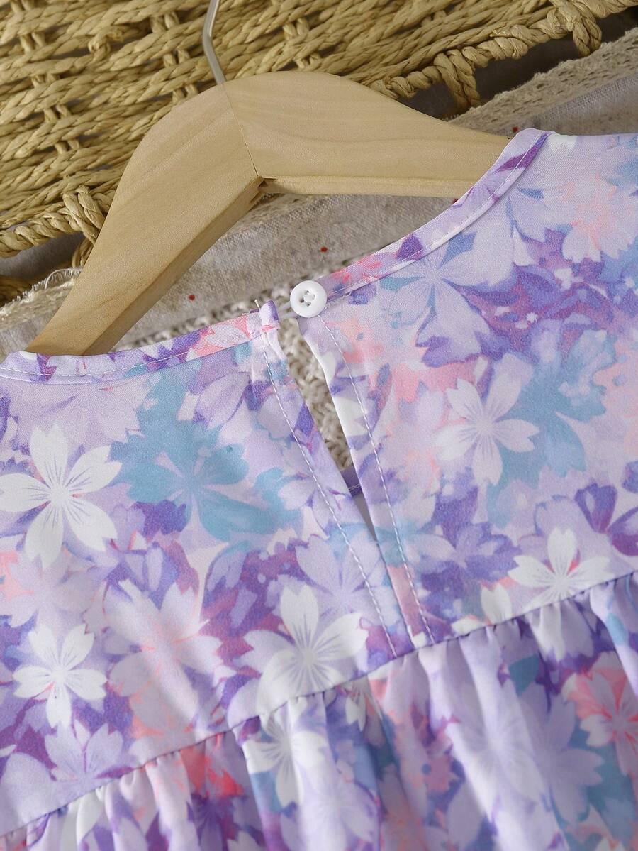 SHEIN SUKIENKA Z KRÓTKIM RĘKAWEM WZÓR KWIATY S06__140-146