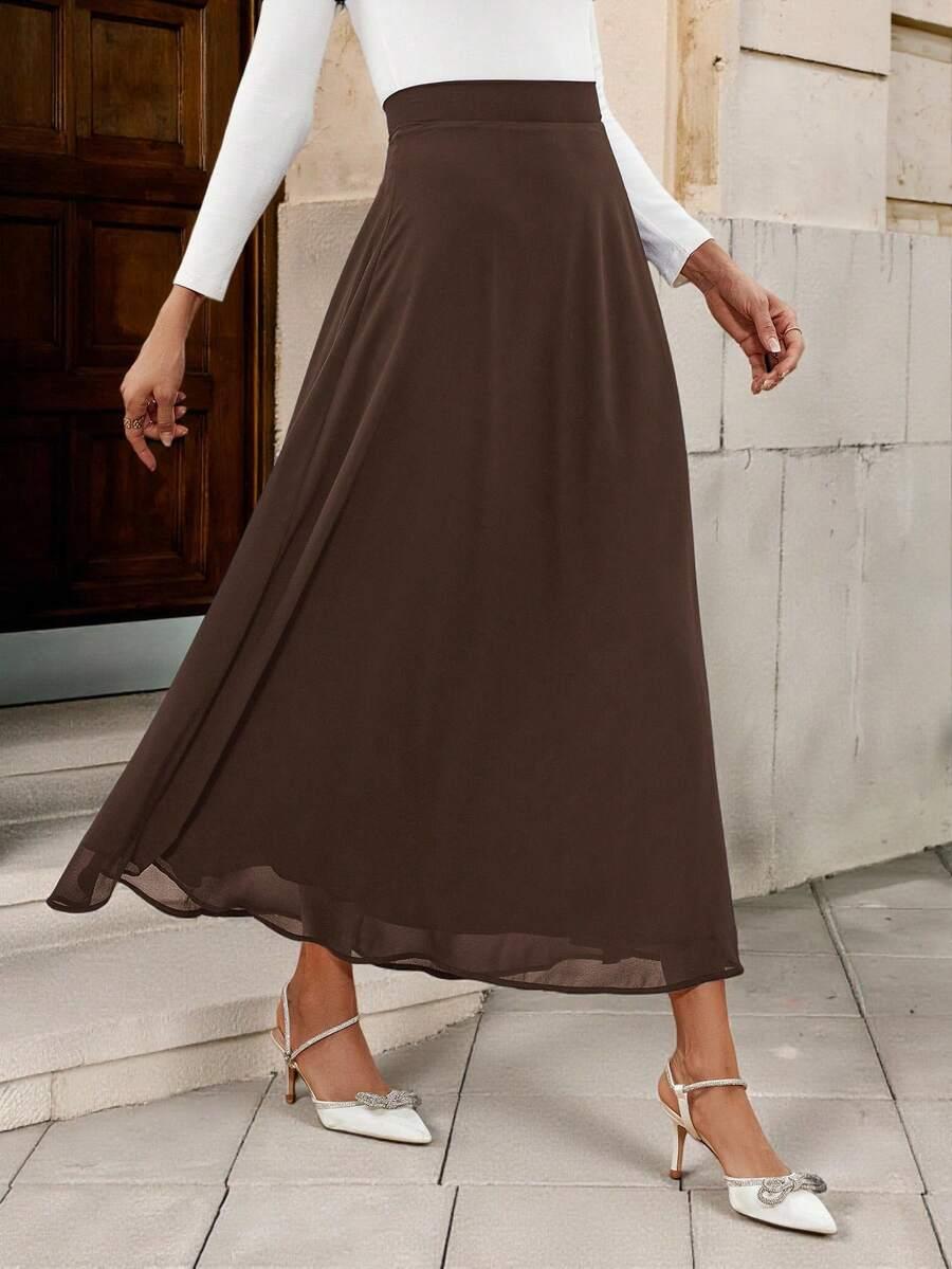 SHEIN BRĄZOWA MAXI SPÓDNICA S09__L