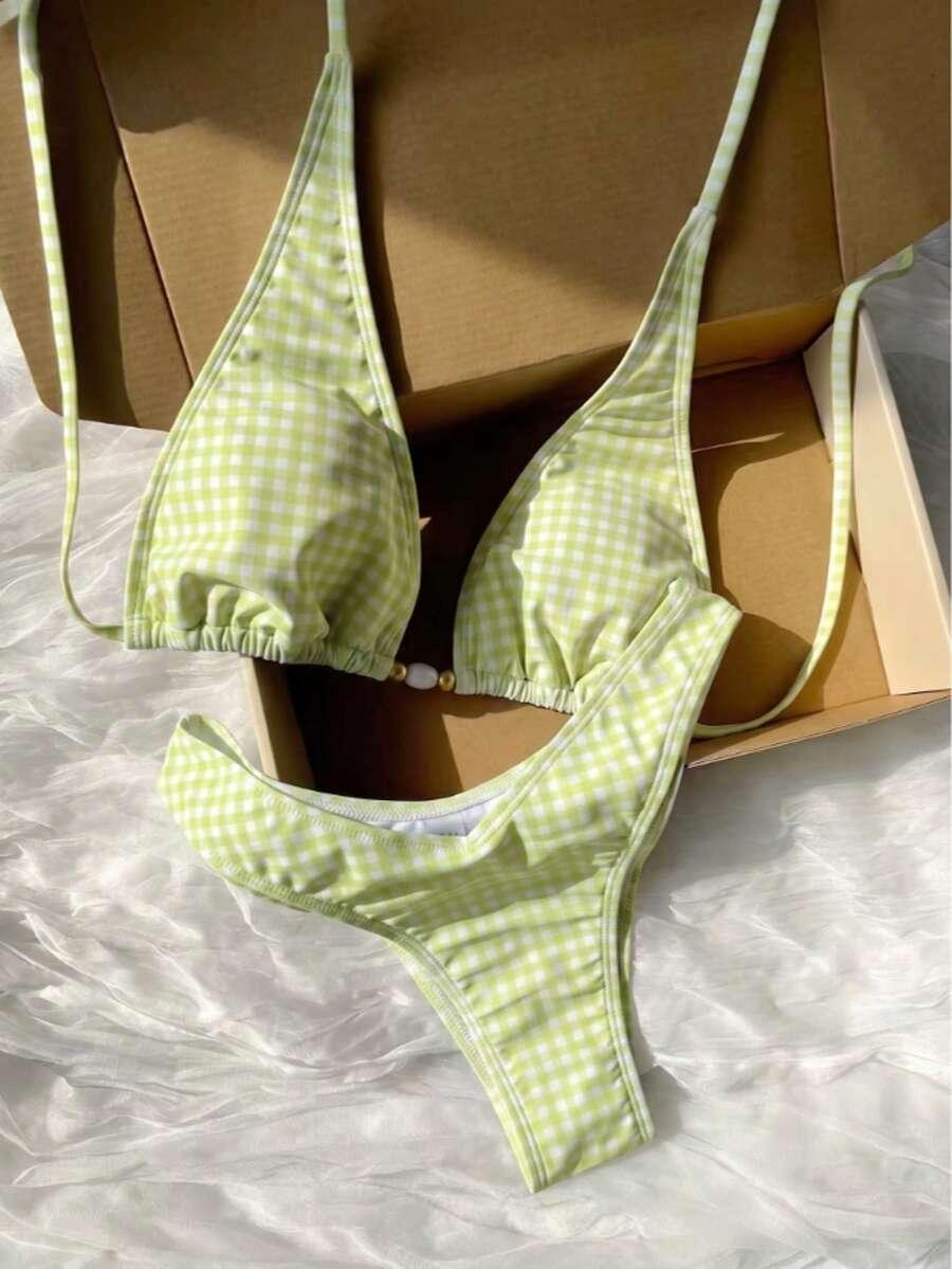 SHEIN DWUCZĘŚCIOWY STRÓJ KĄPIELOWY WZÓR KRATKA S09__S