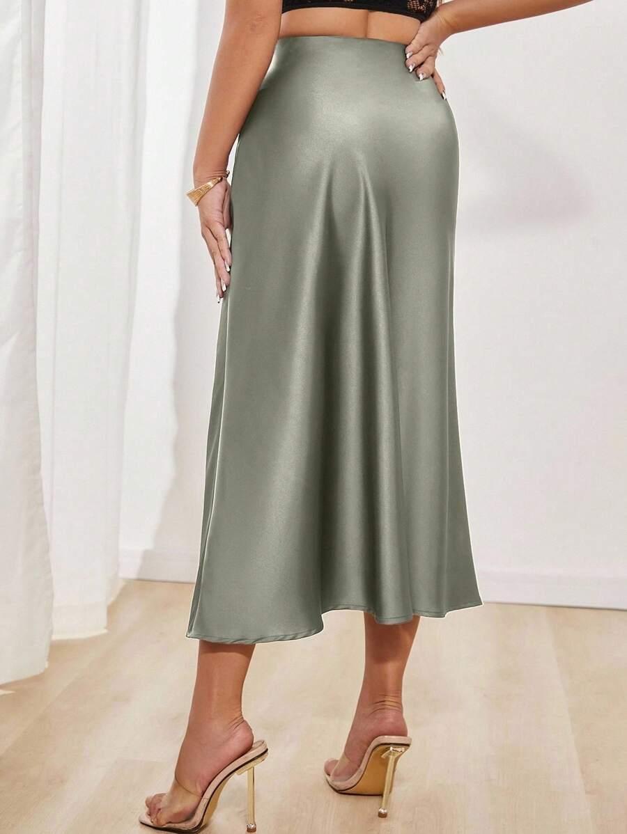 SHEIN ZIELONA SATYNOWA SPÓDNICA S06__S