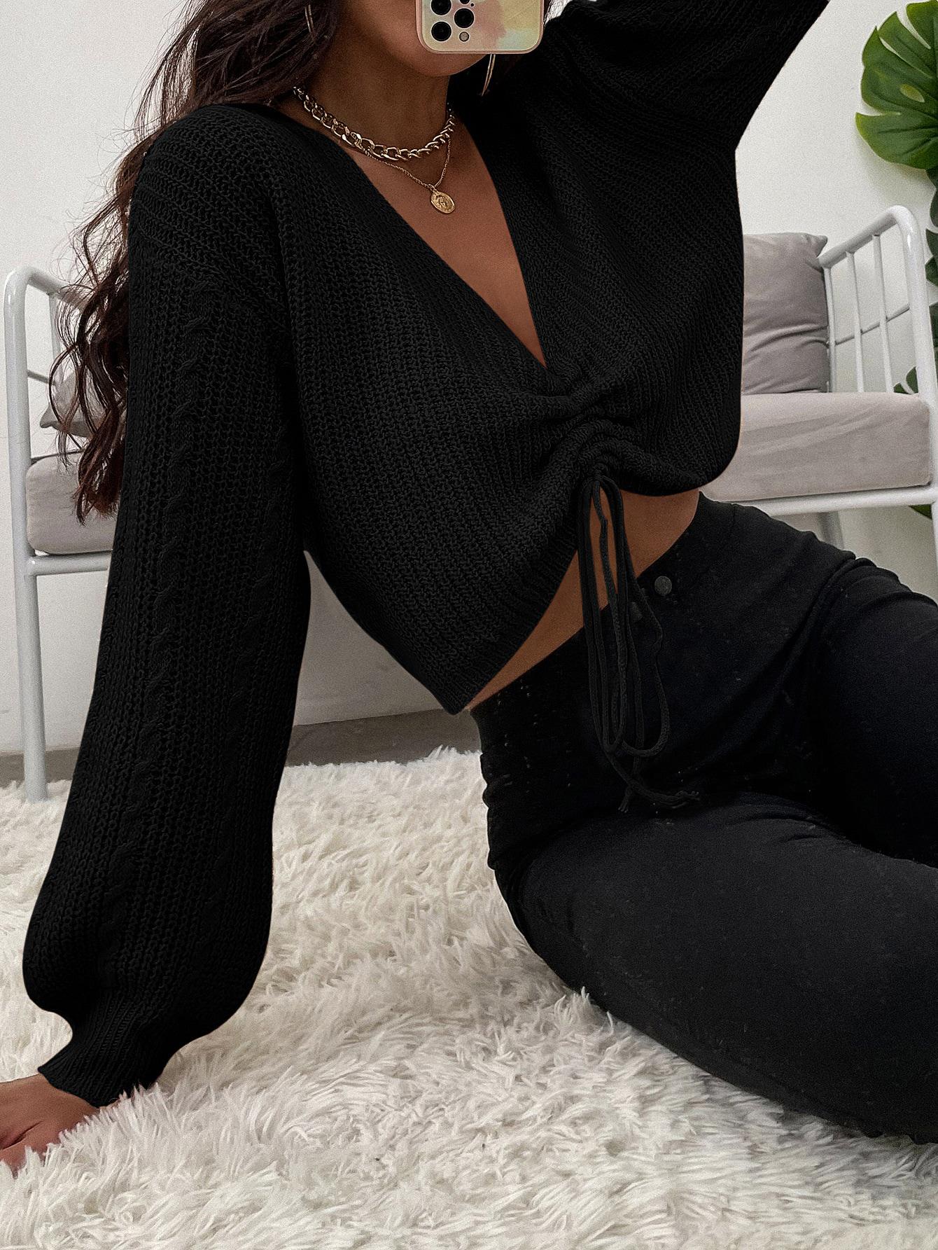SHEIN DZIANINOWY SWETER ŚCIĄGACZ S06__M