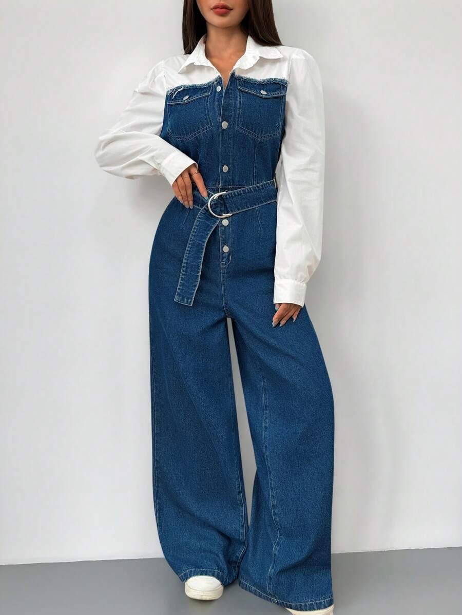 SHEIN JEANSOWY KOMBINEZON GUZIKI S09__M