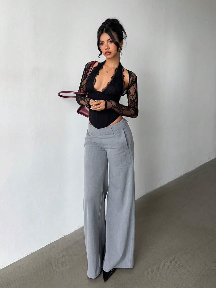 SHEIN CZARNY TOP KORONKA S06__L