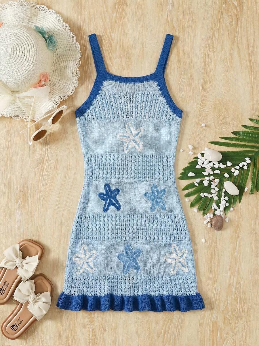 SHEIN NIEBIESKA DZIANINOWA SUKIENKA NA RAMIĄCZKACH S06__128-134