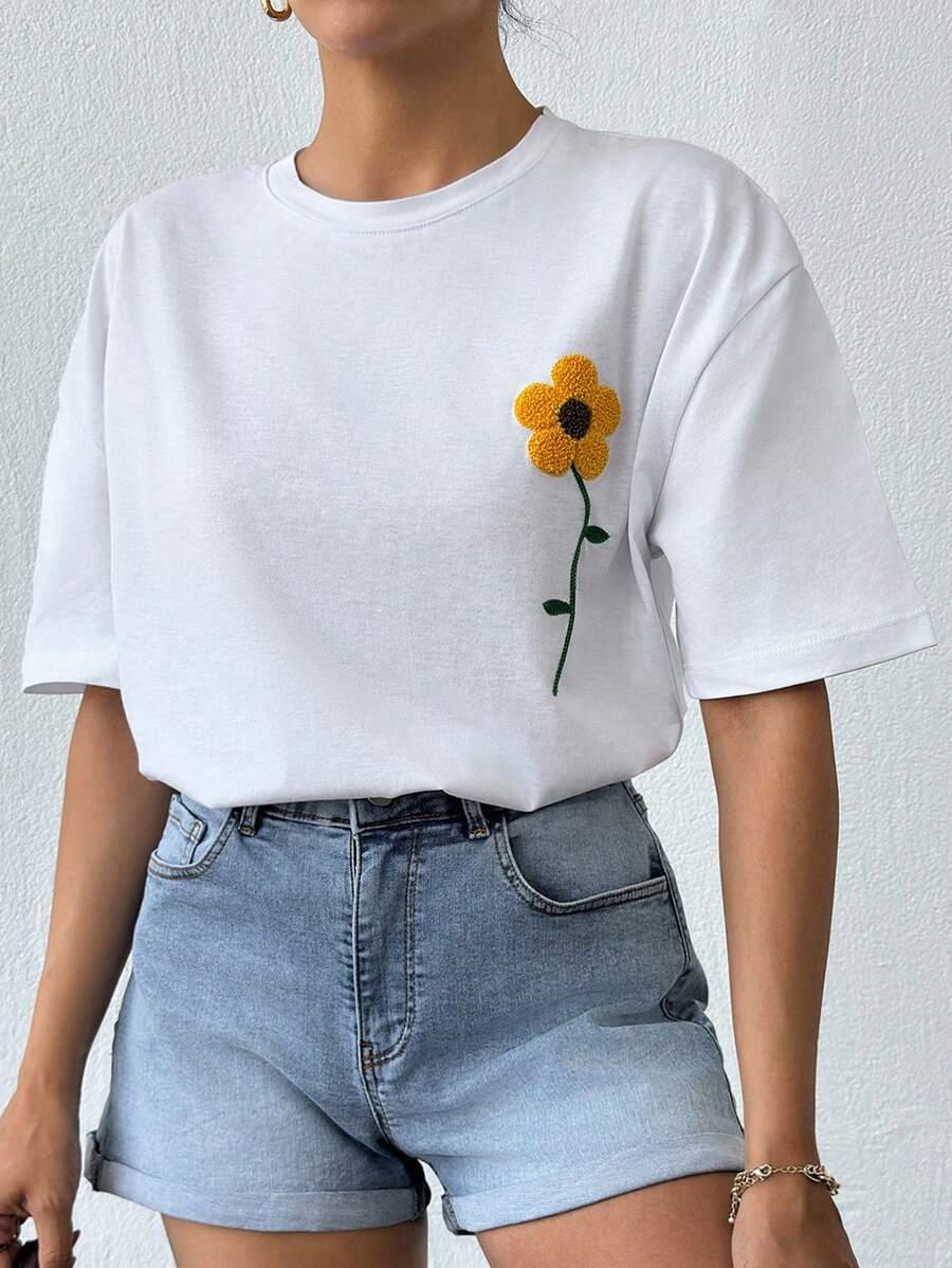 SHEIN BIAŁY T-SHIRT HAFT S06__M
