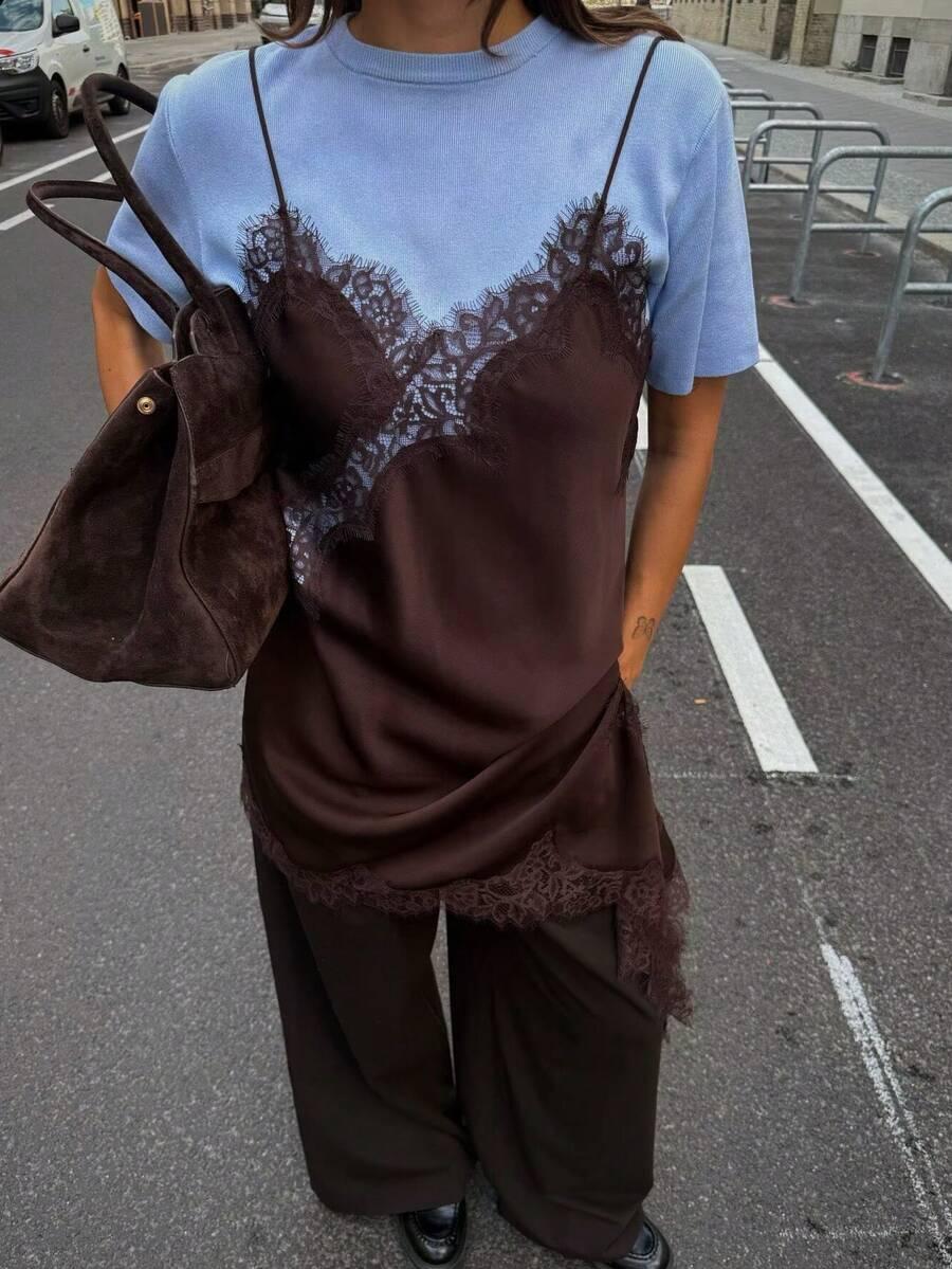 SHEIN ASYMETRYCZNY SUKIENKA KORONKA S06__XS