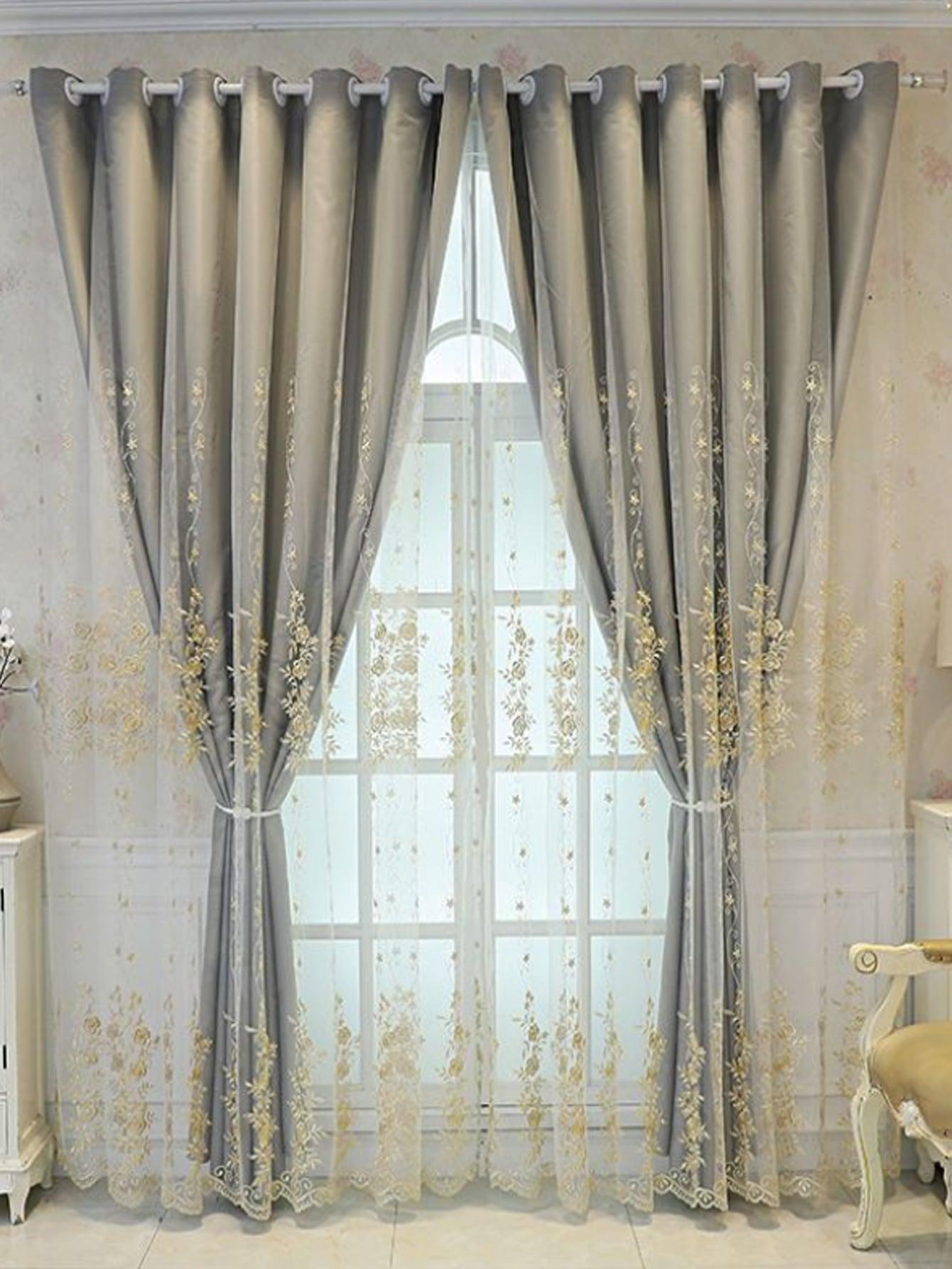 SHEIN SZARA ZASŁONA HAFT S07__150X250CM